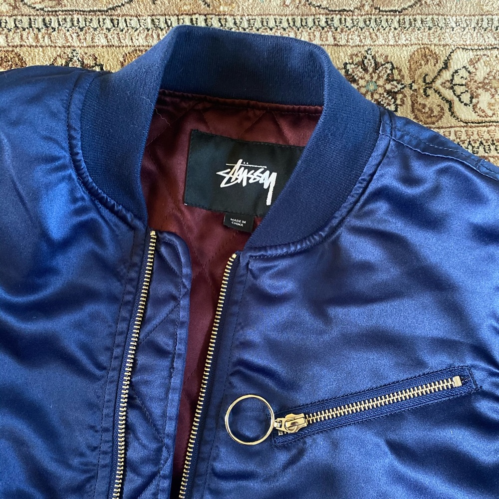Women’s Stussy bomber jacket sz XS burgundy navy